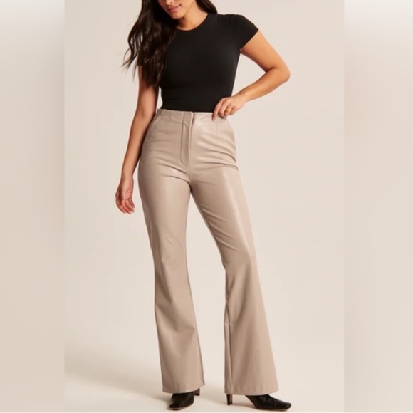 Abercrombie & Fitch Curve Love Vegan Leather Slim Flare Pant - Picture 2 of 11